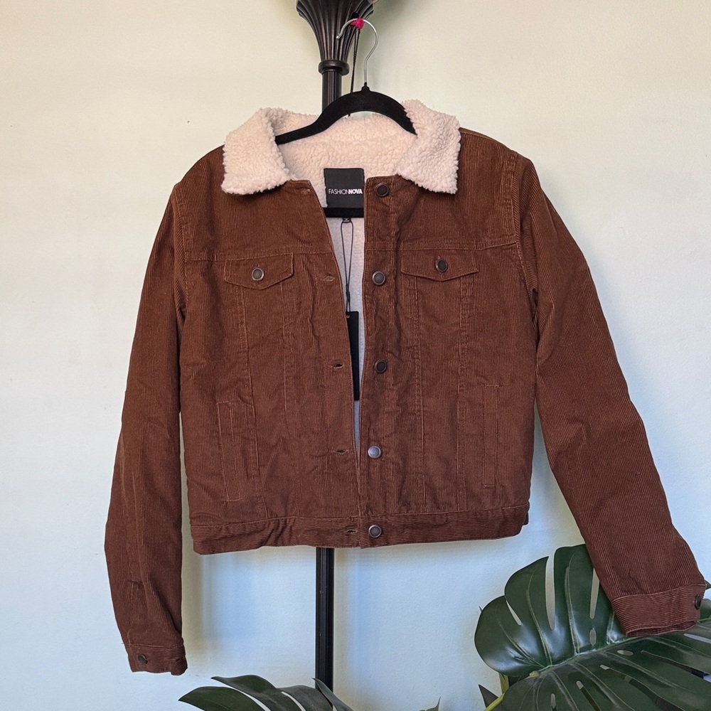 Fashion Nova Cream Corduroy Jacket with Sherpa Lining